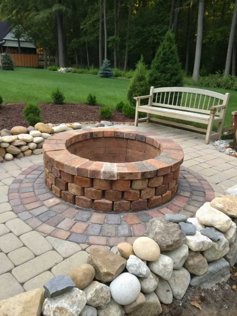 19 circular brick design natural fire pit ideas