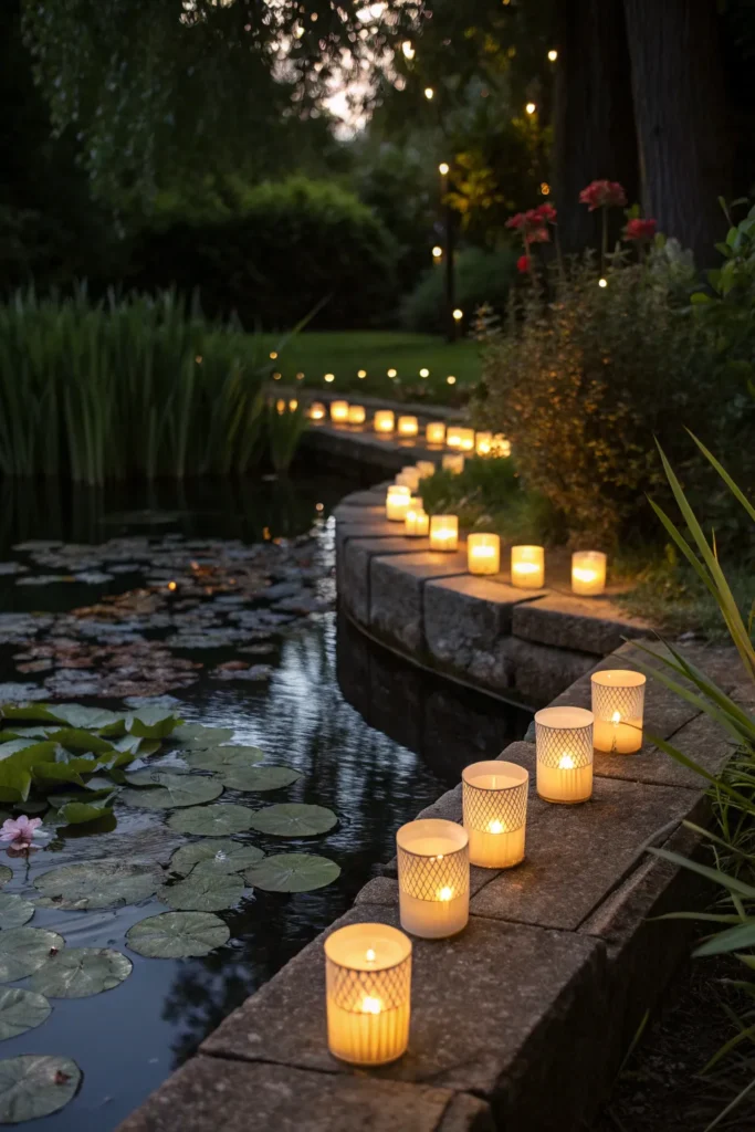 19 floating tea light candles casting soft golde