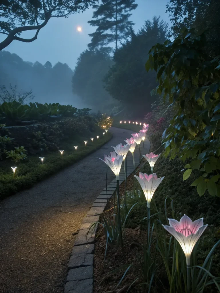19 garden path lined with flower shaped fiber opt