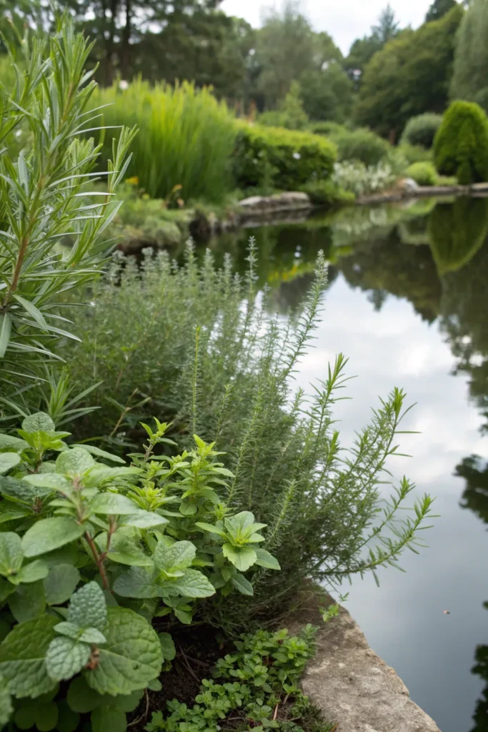 19 herb garden pond a pond bordered with rosem