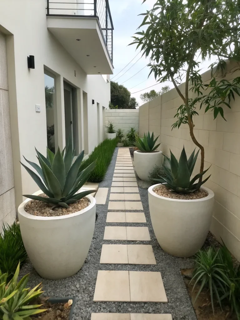 19 small courtyard garden with two oversized cera