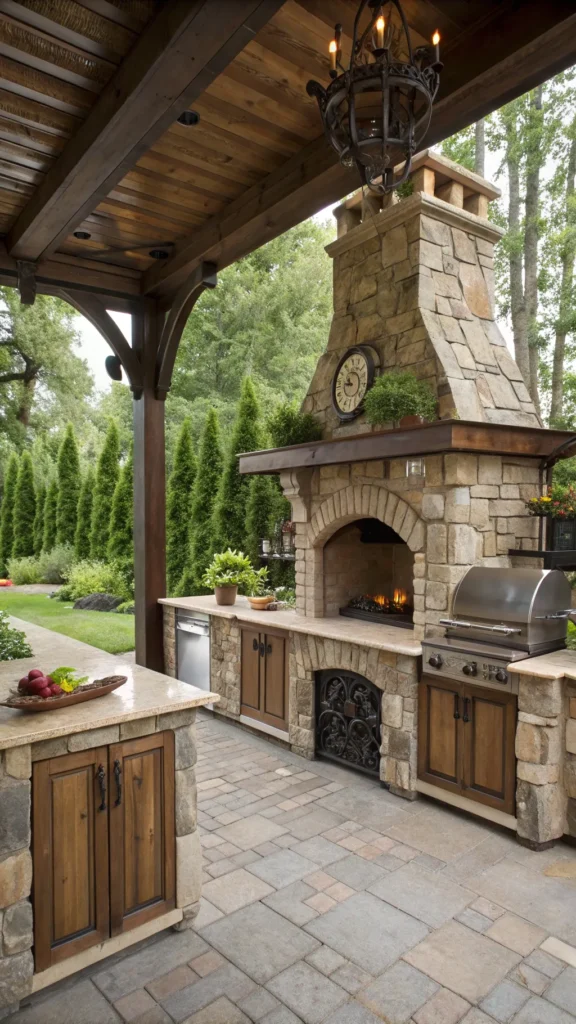 19 traditional outdoor kitchen with cobblestone