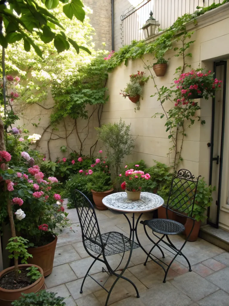 2 a cozy small courtyard garden with a wrought ir