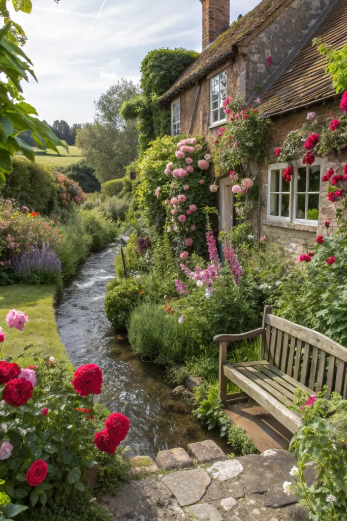 2 english cottage garden featuring a bubbling br