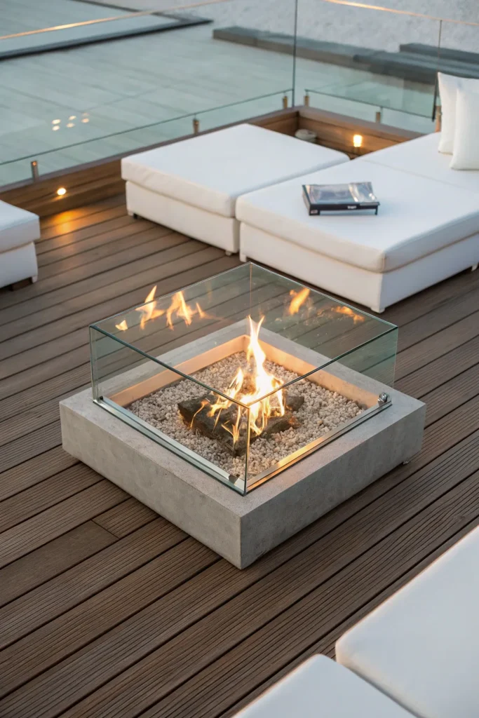 2 glass enclosed fire pit a square glass enclose