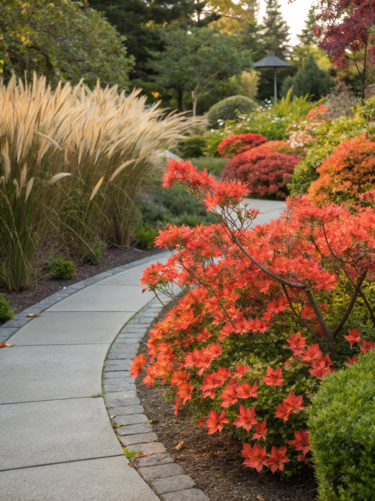 2 lush backyard garden with azalea autumn embers