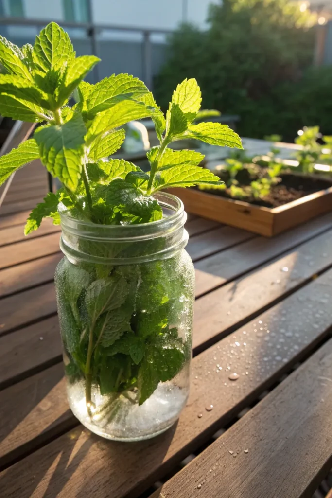 2 mint in a mason jar a clear mason jar filled
