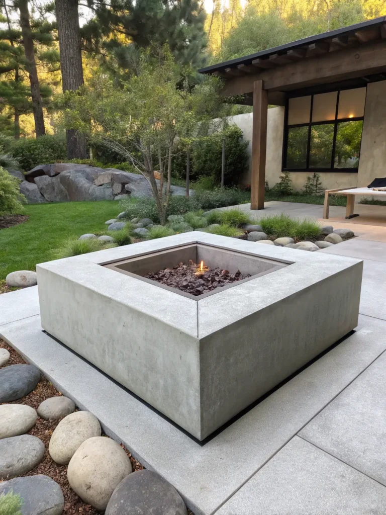 2 modern concrete square natural fire pit ideas