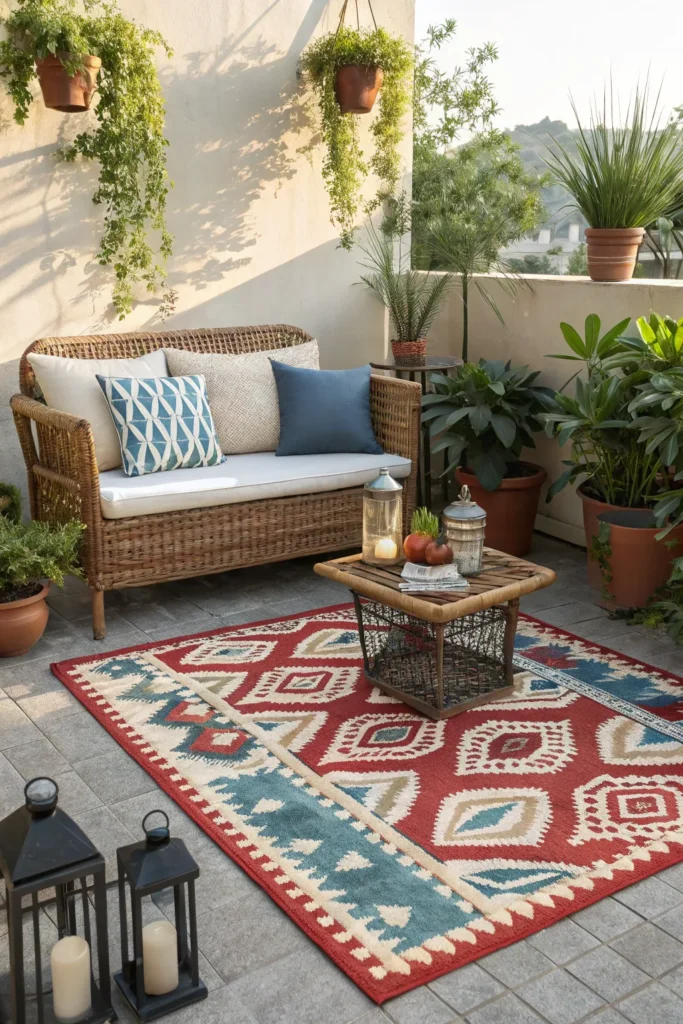 2 outdoor rug a small patio setup with a bold pa