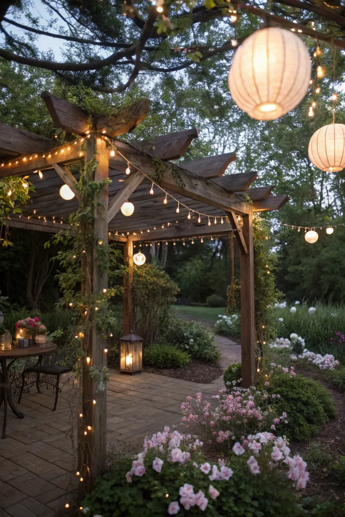 2 realistic garden scene with a whimsical fairy