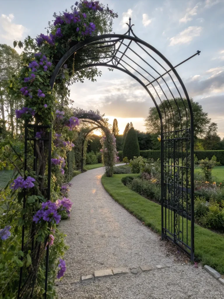 2 realistic image of a black wrought iron garden