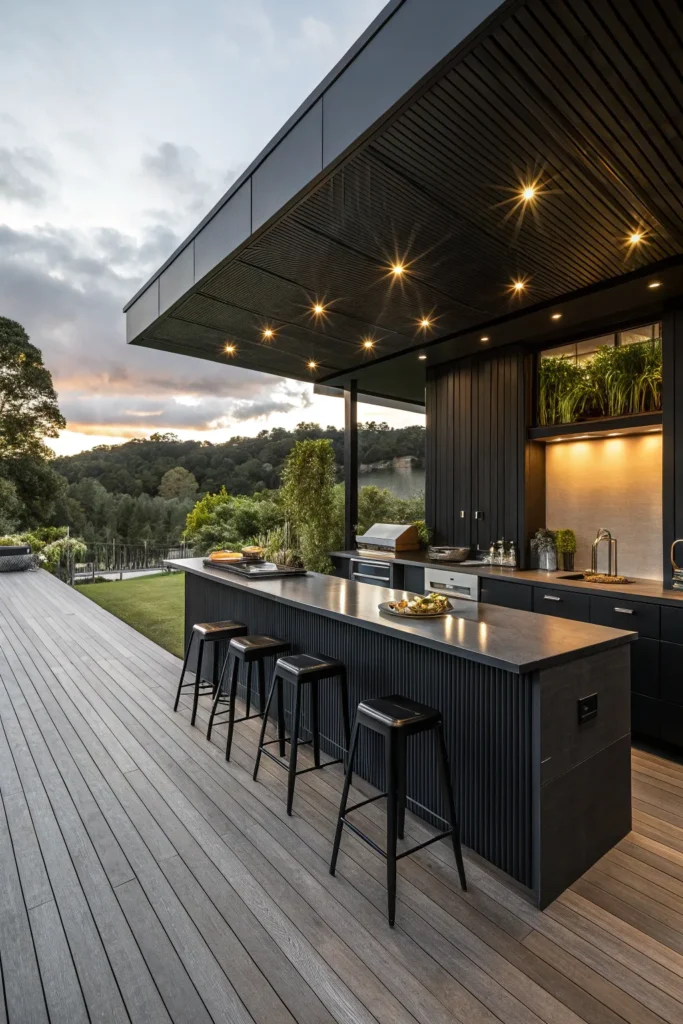 2 sleek black stained modern luxury outdoor deck