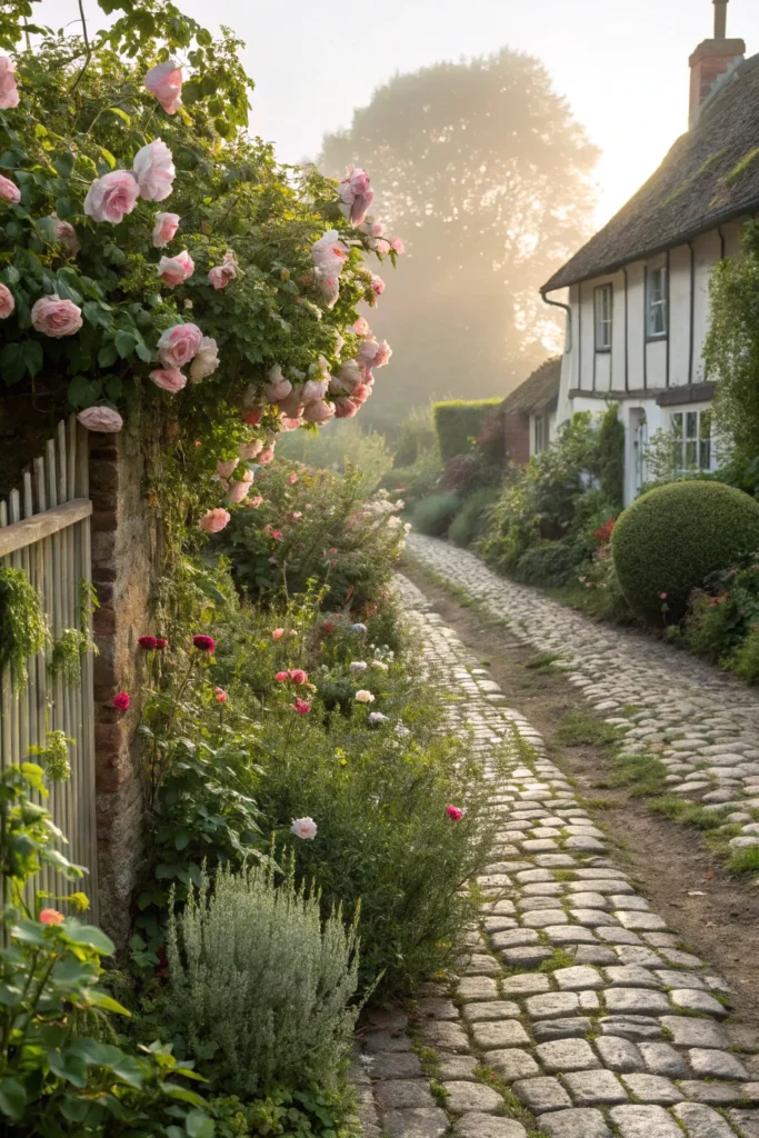 2 vintage garden border with cobblestones a qu