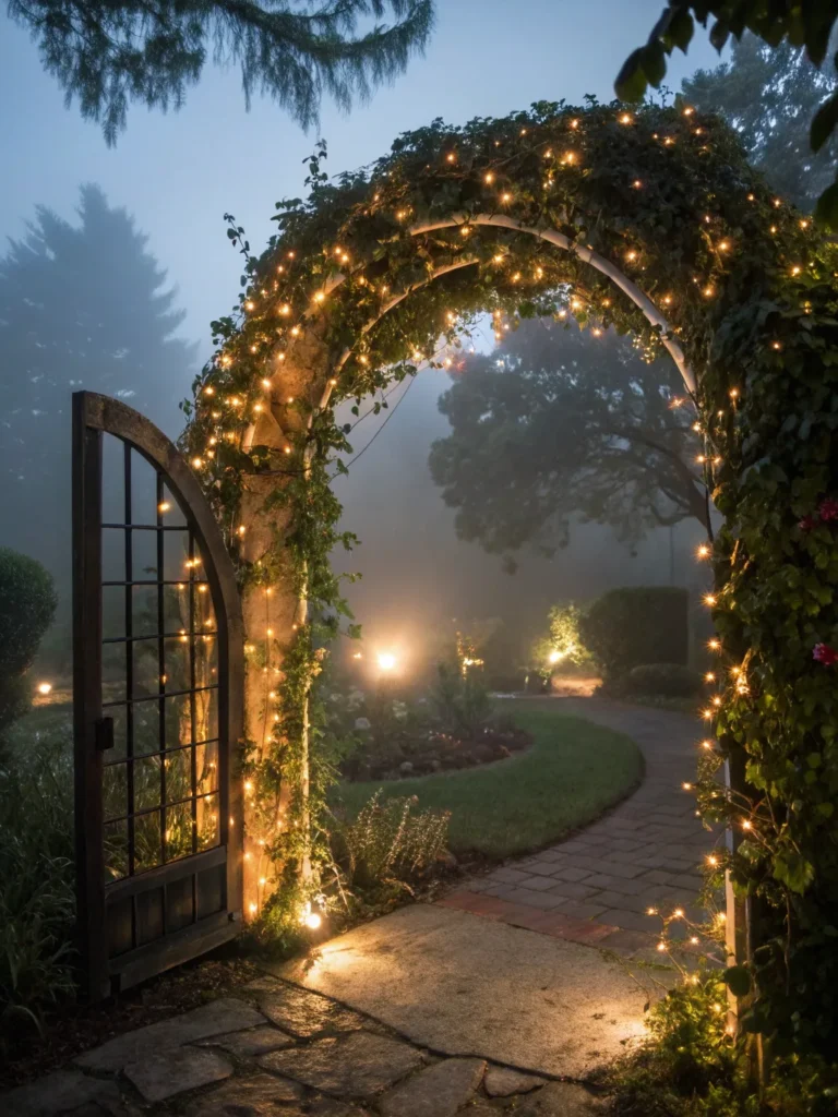 20 archway lit with warm fairy lights wrapped aro