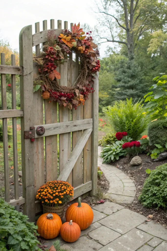 20 hang autumn wreaths on garden gates a wooden