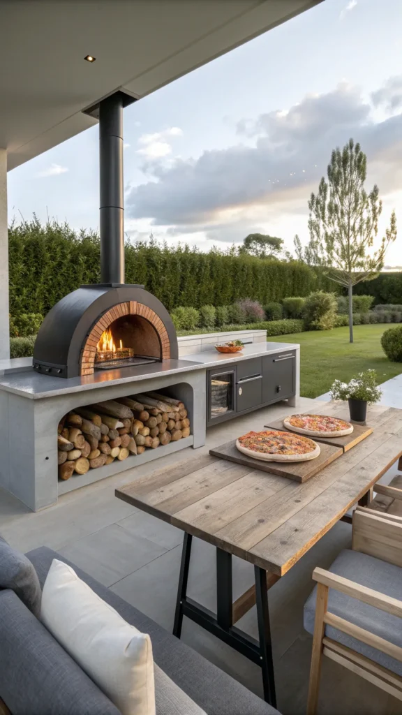 20 modern outdoor kitchen with wood fired pizza