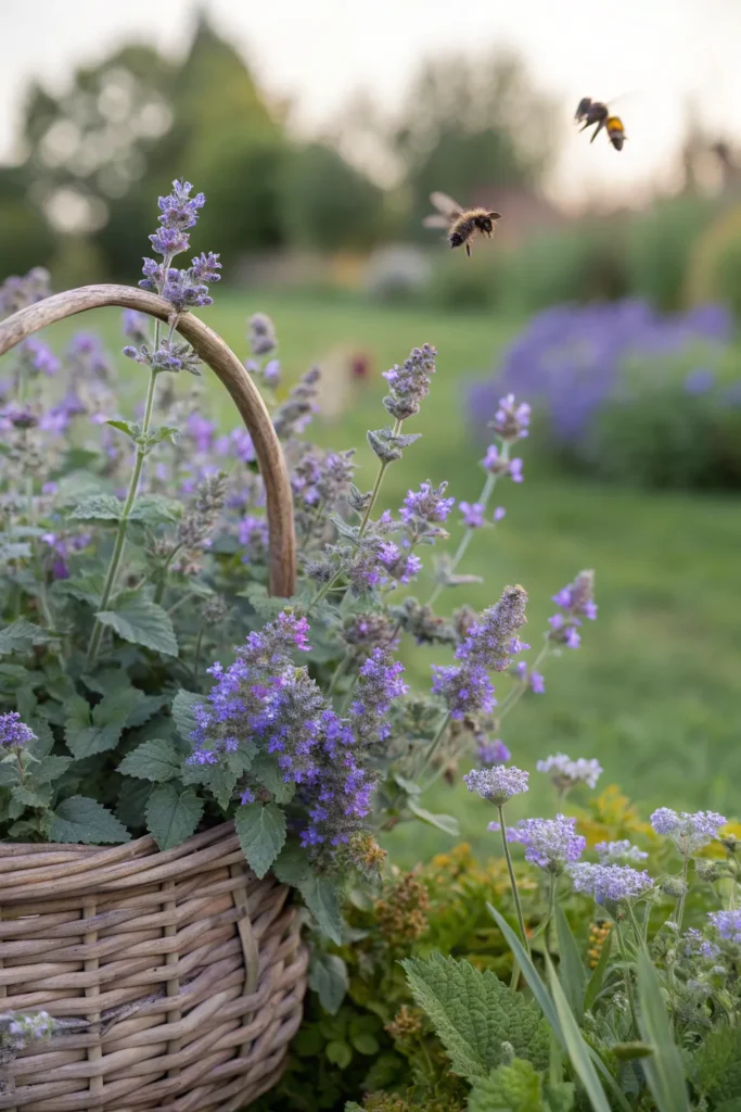 20 nepeta a rustic basket of nepeta with lavende