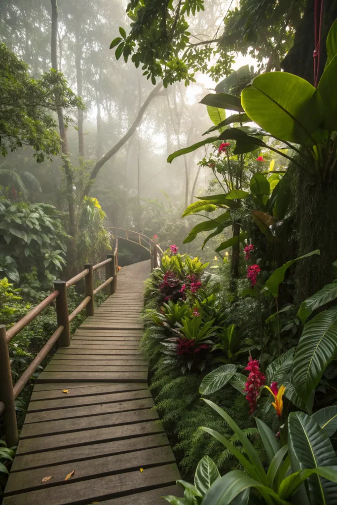 20 rainforest wooden pathway garden an elevated