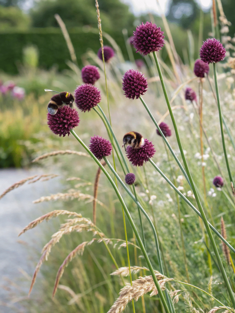 20realistic photo of a summer garden border with a