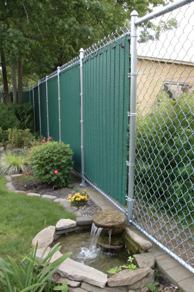 21 chain link fence with green slats illustrate
