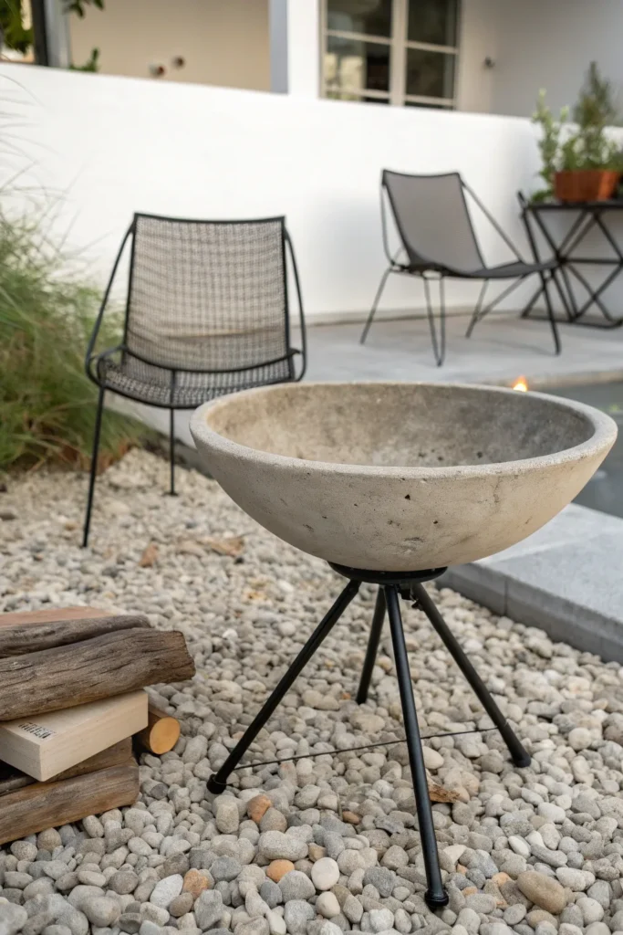 21 concrete fire bowl with metal stand a raw con