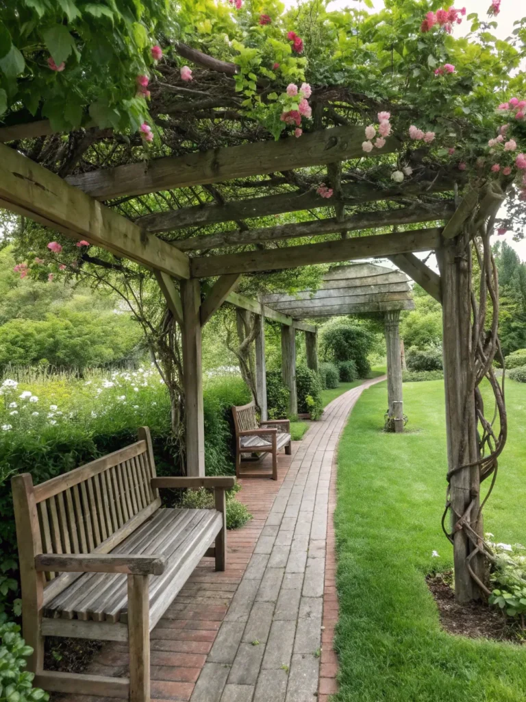21 realistic image of a wooden arbor with built i
