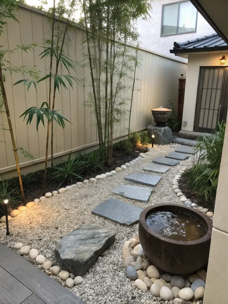 21 small courtyard garden with raked gravel step