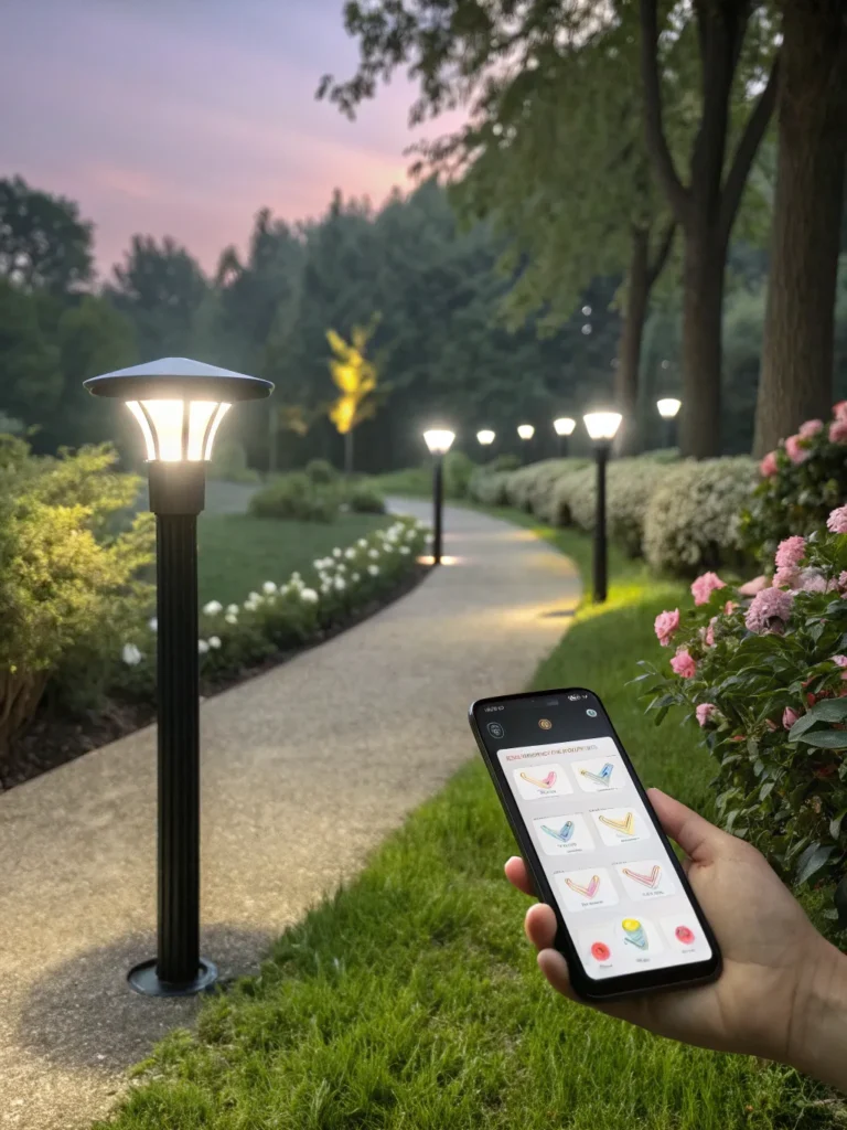 21 smart garden lights along a path controlled b