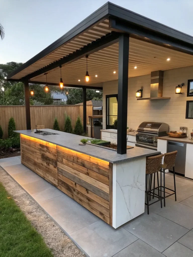 21realistic photo of a modern outdoor kitchen feat