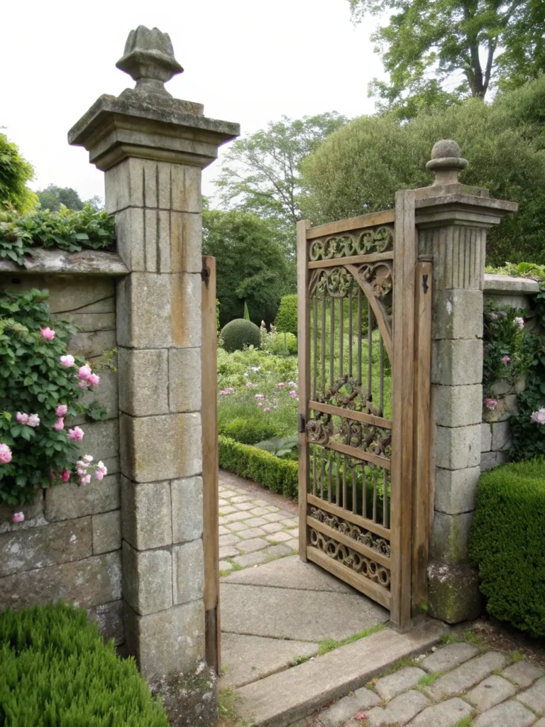 22 enclosed with stone columns cottage garden gat