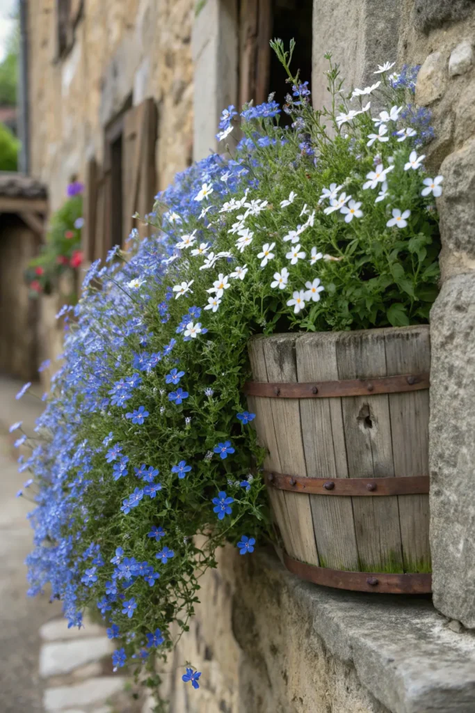 22 lobelia trailing lobelia spilling over a rust