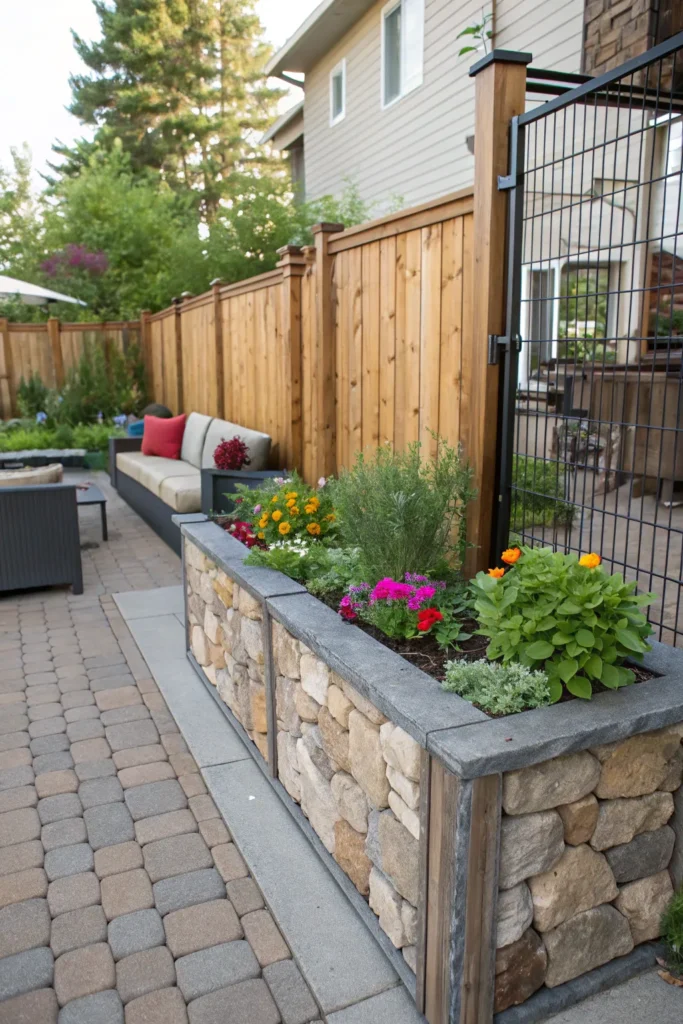 22 mixed material fence with planters fence blen