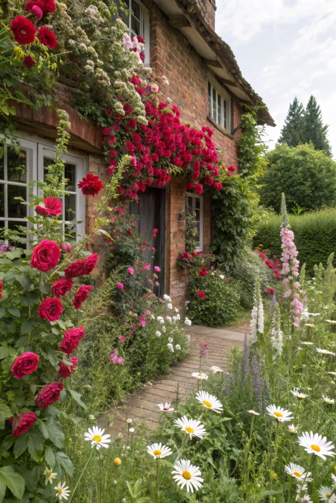 22 overgrown cottage garden with crimson roses c