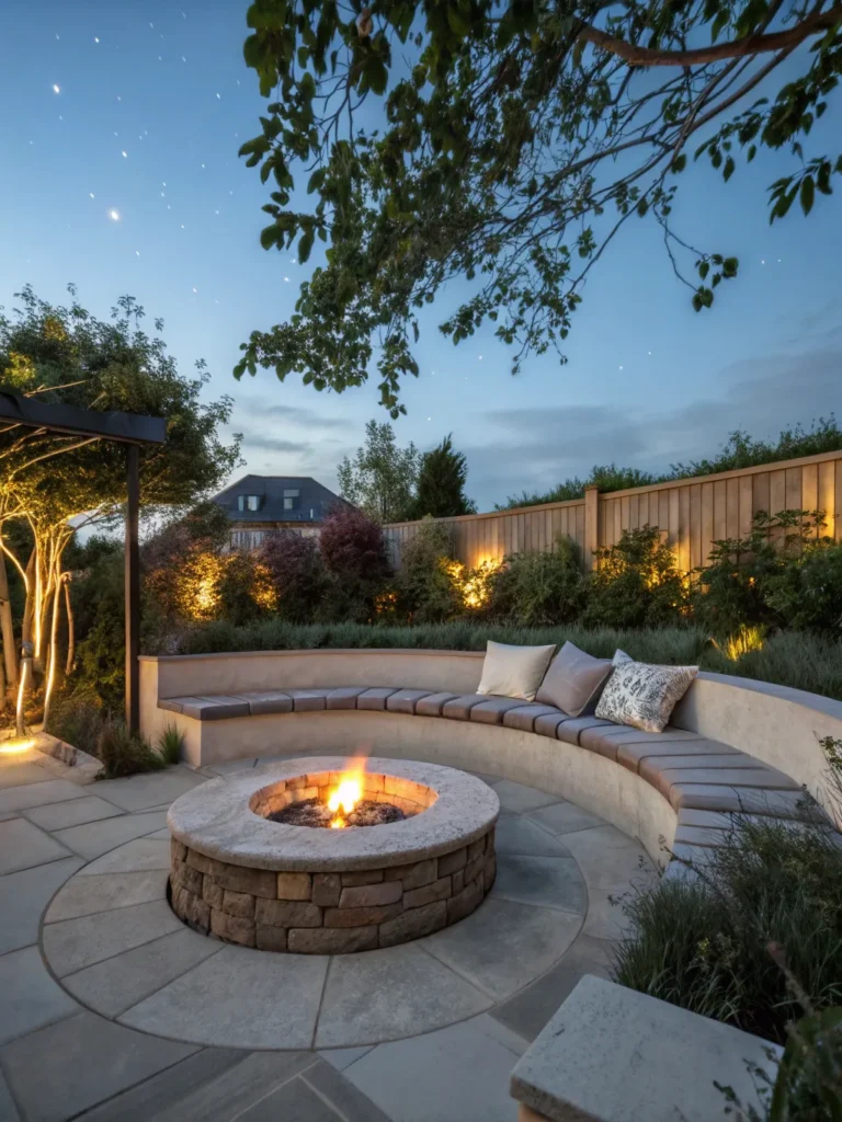 22 small courtyard garden with a circular stone f