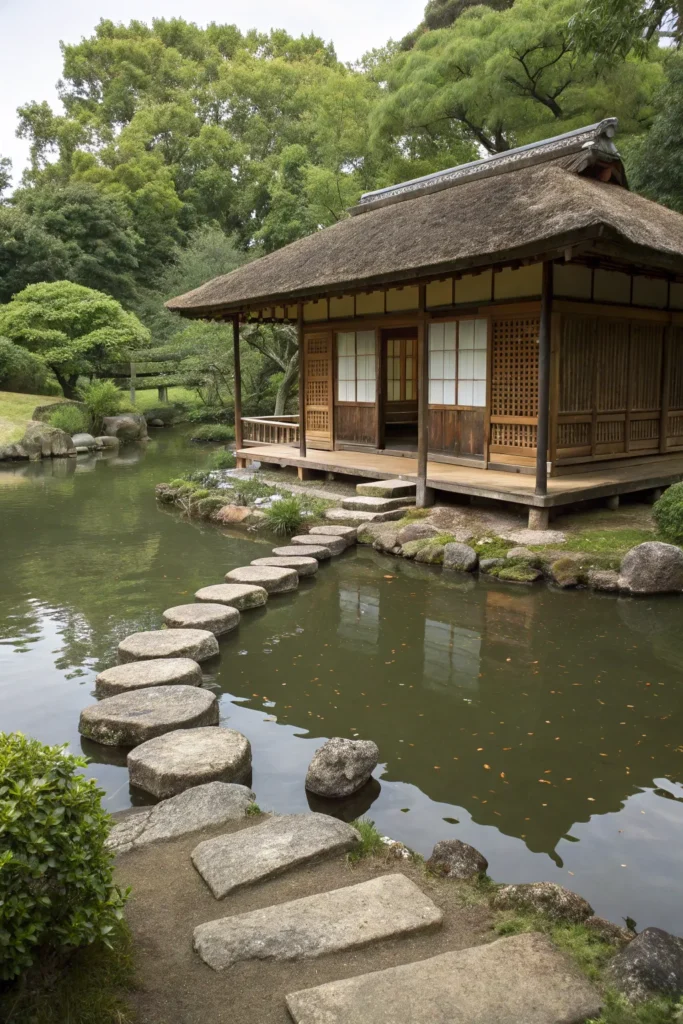 22 tea house pond a pond placed beside a tradi