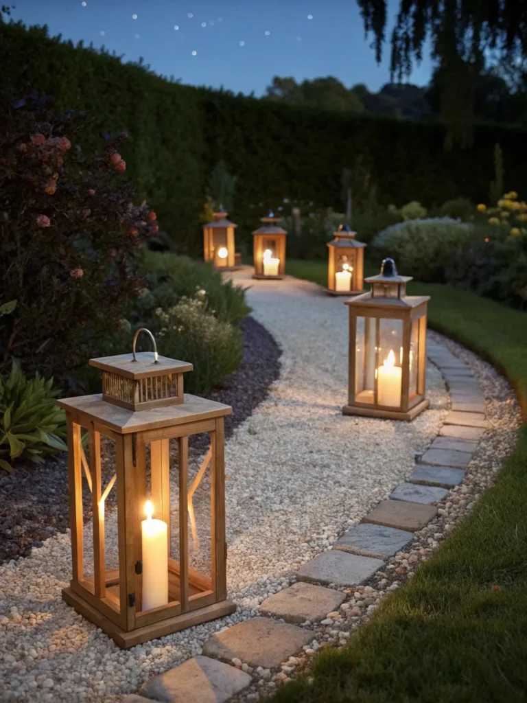 22 wooden lanterns with led candles placed along