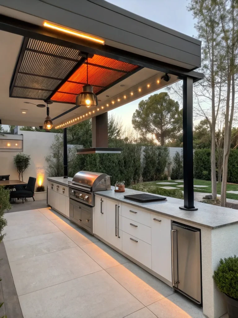 22realistic photo of a modern outdoor kitchen feat