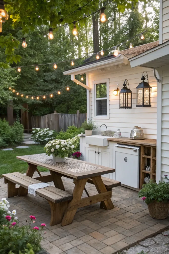 23 farmhouse chic bbq patio wooden picnic tabl