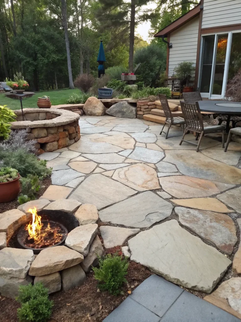 23 flagstone patio area natural fire pit ideas