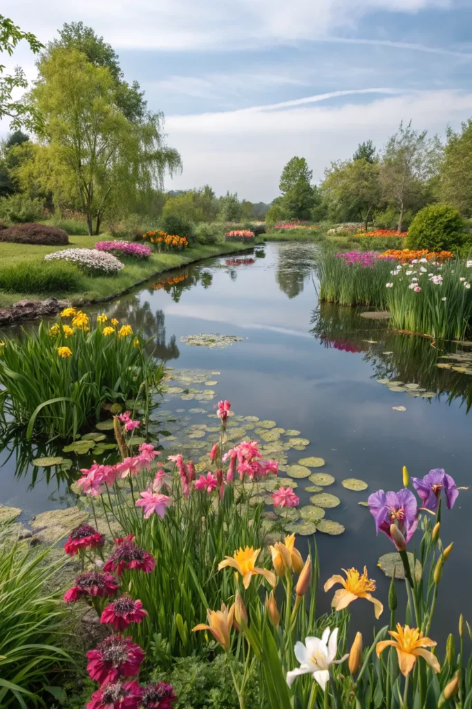 23 flower bordered pond a colorful pond surrou