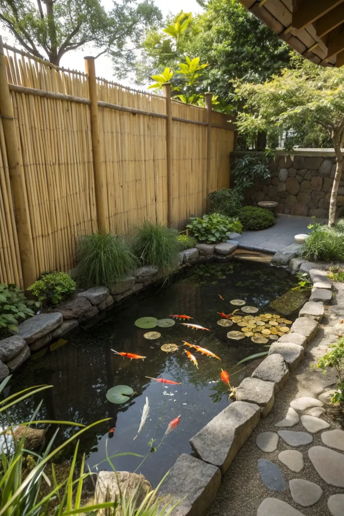 23 koi pond enclosure a bamboo fence surroundi