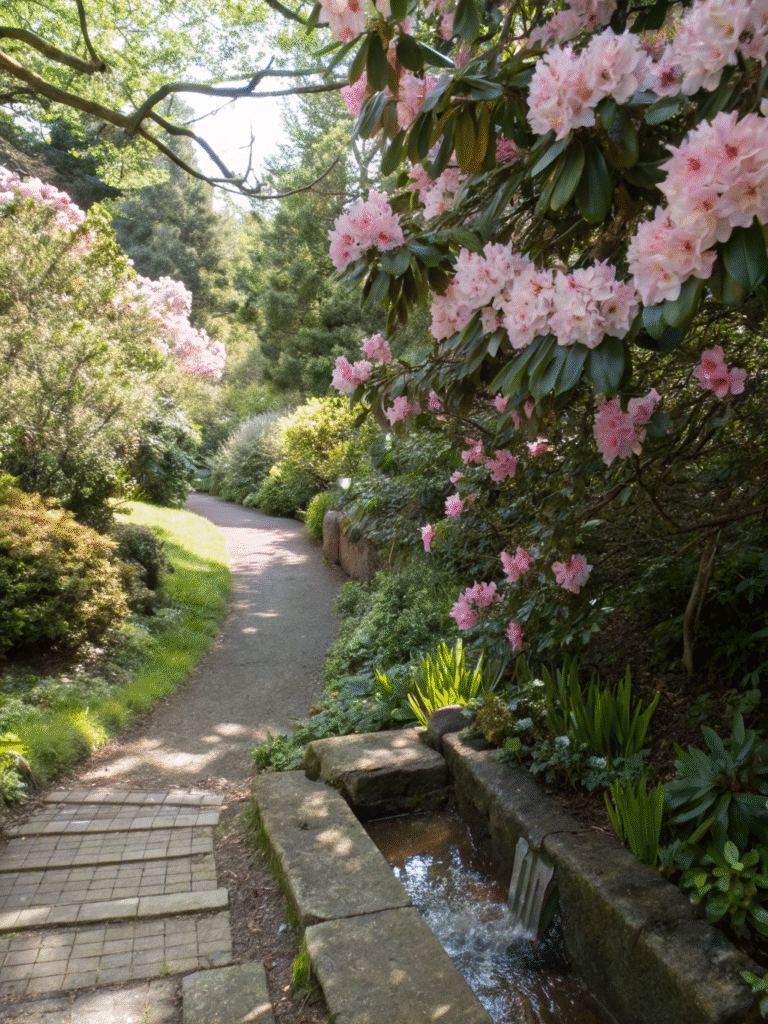 23 shaded path edged with rhododendron hydon daw