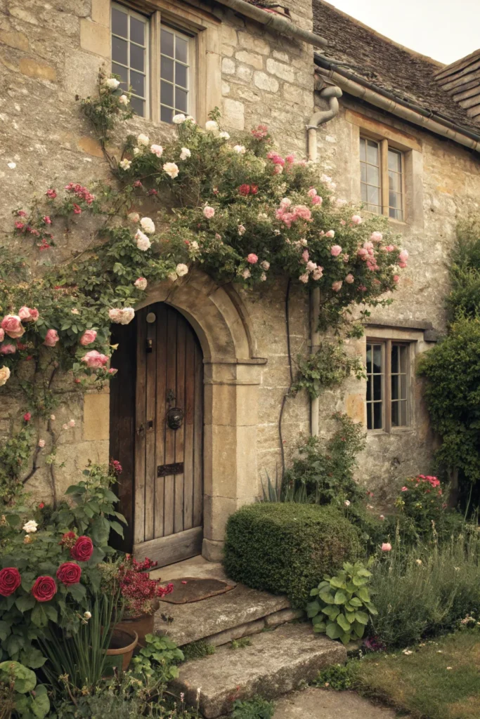 23 vintage cottage front garden with climbing ro