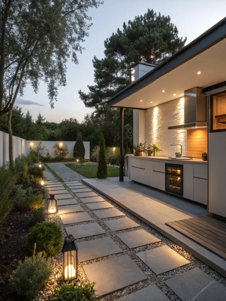 23realistic photo of a modern outdoor kitchen feat