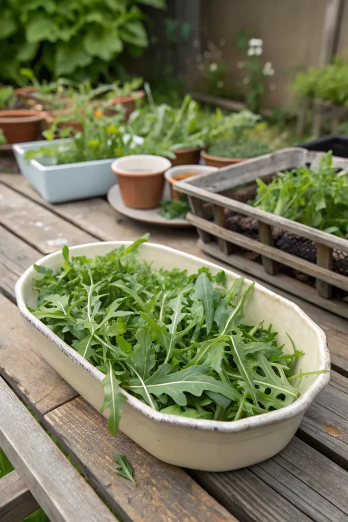 24 arugula in a shallow dish a ceramic shallow