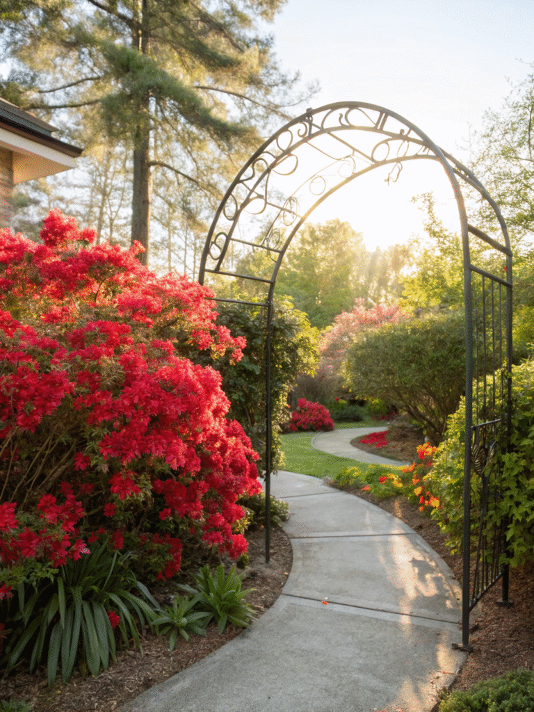 24 bright sunny garden entryway with azalea rad