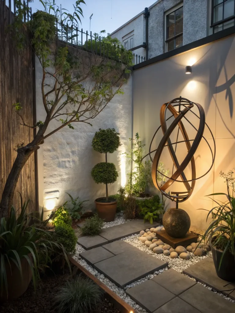 24 small courtyard garden with a large abstract m