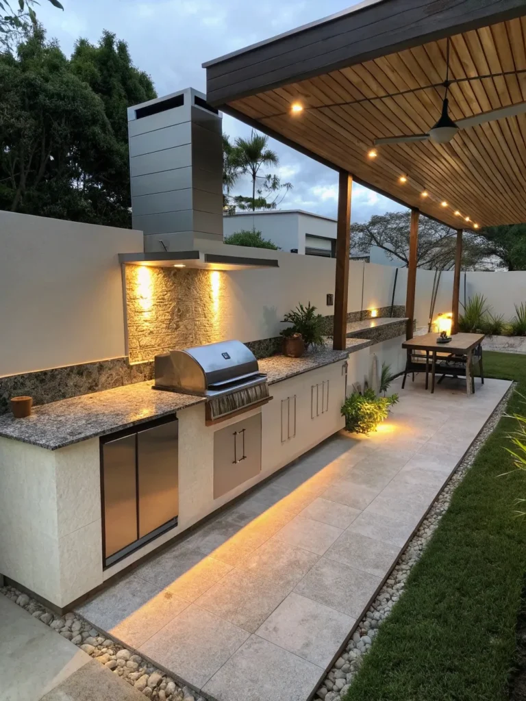 24realistic photo of a modern outdoor kitchen feat