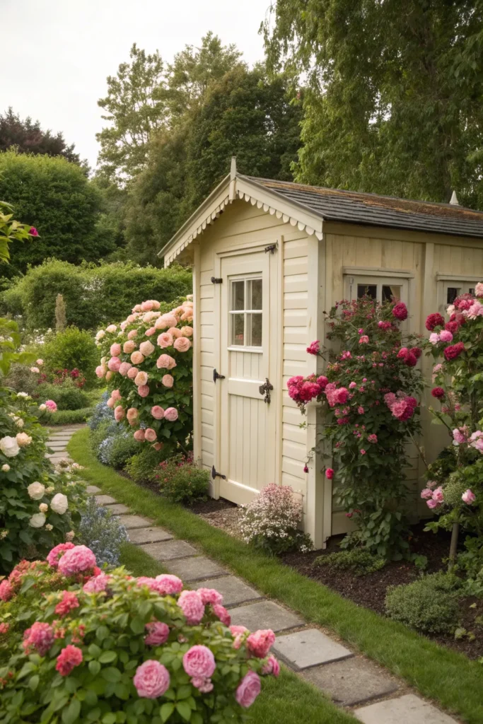 25 cream painted english cottage shed realistic