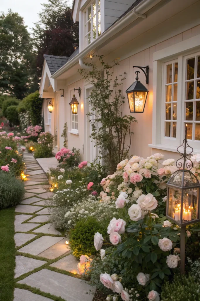 25 enchanting front garden with soft roses ivory